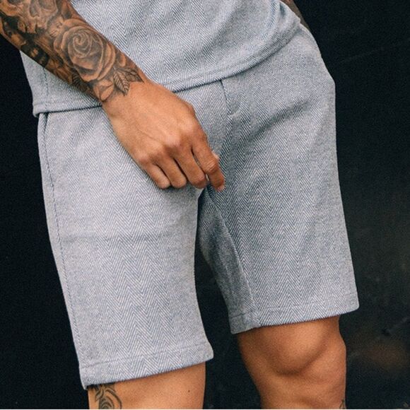 NWT Mauvais Zig Zag 8” Smart Shorts in Blue Gray Herringbone Men’s Size 30 NEW - Picture 1 of 10